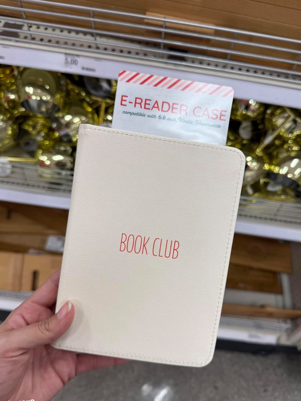 Book Club E-Reader Case — Cream with Red Text